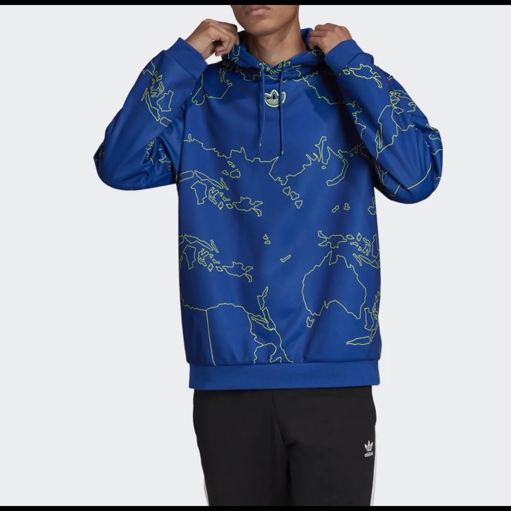 Adidas Mens 2xl xxl World Hoodie Rare Royal Blue /Lime